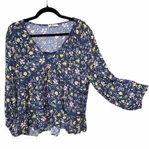 american eagle plus size XXL womens peasant top navy blue floral flowy sleeves